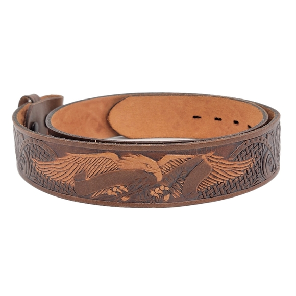 Chambers Eagle Tooled Leather Belt Size 36 Saddle Brown - Picture 3 of 6